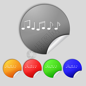 音乐音符符号图标 音乐符号 设置彩色按钮插图徽章令牌创造力海豹邮票标签笔记旋律钥匙图片