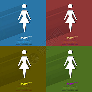 彩色设置女性洗手间 使用长阴影和文本空间的平坦现代网络按钮购物中心飞机场壁橱房间女士剪影合伙卫生厕所互联网图片