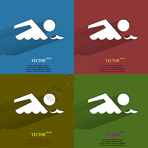 颜色设置 SWIMMER 彩池 带有长阴影和文本空间的平坦现代网络按钮音乐作品水池游泳者插图创造力图片