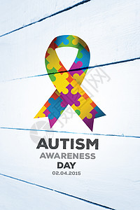 自闭症意识日综合图像图象宣传木板木地板地板地面丝带综合症健康状况自闭症拼图图片