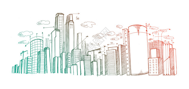 城市规划手绘建筑学景观建筑城市箭头摩天大楼建筑师图片