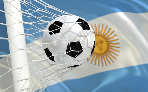 阿根廷在目标网中挥舞旗帜和足球球图片