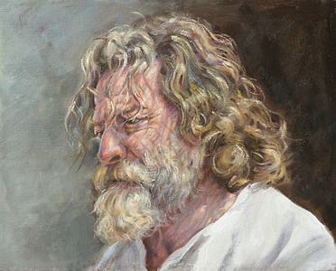一位长着毛白色胡子的男人的油油画肖像图片