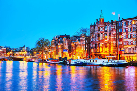 阿姆斯特丹夜市风景房子运河特丹文化城市反射建筑建筑学旅行街道图片