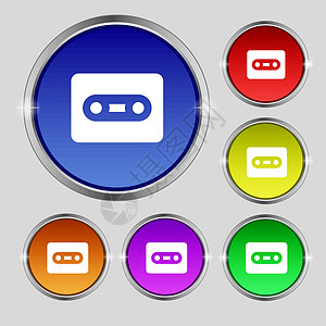 Cassette 图标符号 亮彩色按钮上的圆形符号 矢量图片