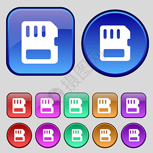 缩略语内存图标符号 一组12个旧的按钮用于设计 矢量图片