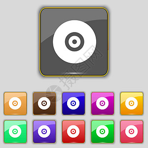 CD 或 DVD 图标符号 设置为您网站的11个彩色按钮 矢量图片