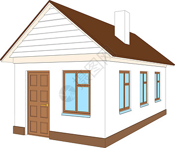 带棕色门的白房子 矢量插图窗户家庭住宅房地产前端建筑地面房间家政烟囱图片