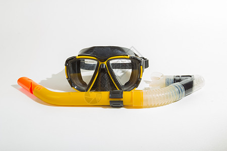 水下潜层橡皮潜水白色浮潜面具带子瓦楞黄色喉舌运动图片