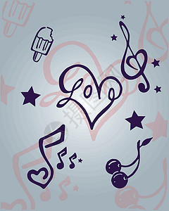 爱与音乐插图绘画溶胶笔记棒冰星星背景图片