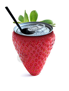 草莓汁概念小吃浆果戒指果汁罐装金属稻草甜点饮料食物图片
