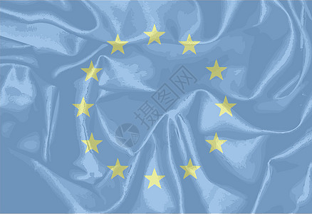 欧盟丝旗艺术品蓝色丝绸市场旗帜黄色绘画插图星星艺术图片
