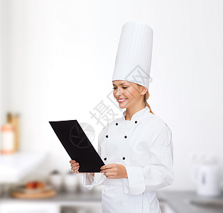 带黑白纸 微笑着的女厨师职业帽子食谱美食工作床单广告食物女孩房间图片