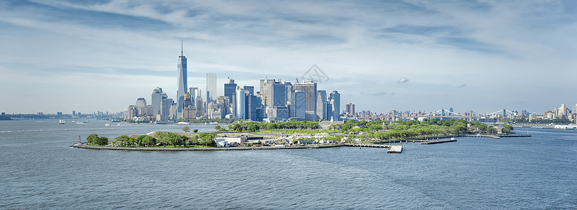 纽约曼哈顿渡船帝国天空建筑市中心办公室反射景观地标全景图片