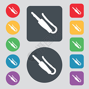 插头 迷你插孔图标标志 一组 12 个彩色按钮 平面设计 向量图片