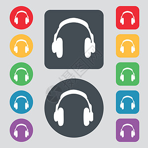 标题图标符号 由 12 个彩色按钮组成 平面设计 矢量推销助手电脑耳机服务顾问销售量帮助电话操作员图片