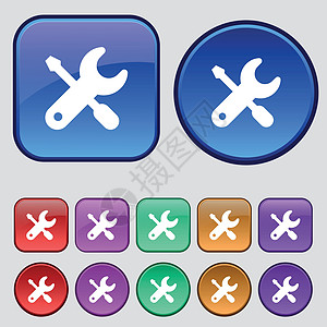 螺丝起子 键 设置图标符号 一组12种用于设计用的旧按钮 矢量图片
