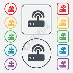 Wifi 路由器图标符号 圆形上的符号和带框架的平方按钮 矢量图片