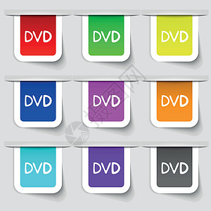dvd 图标符号 您设计时的多色现代标签集 矢量磁盘品牌软件通讯数据圆圈奖金视频广告办公室图片