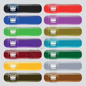 图标符号 您设计时 要使用16个彩色现代按钮的大组合 矢量金属低音岩石乐器低音鼓爵士乐水平鼓手歌曲标识图片