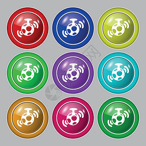 镜球迪斯科图标符号 九圆彩色按钮上的符号 矢量图片