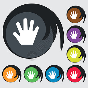 手动图标符号 八个有色按钮上的符号 矢量图片
