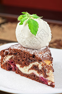 巧克力蛋糕加果酱冰淇淋盘子咖啡奶油饮食配料香草营养咖啡店小吃宏观图片