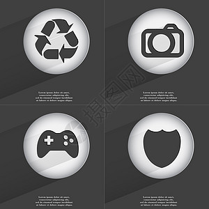 再循环 相机 Gamepad 徽章图标符号 一组带有平面设计的按钮 Victor图片