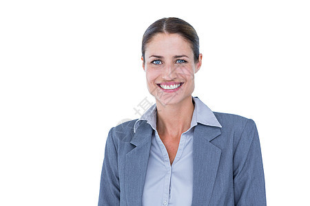 女商务人士在白色背景上笑容商业头发快乐微笑套装女士人士浅色女性手臂图片