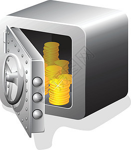 带金币打开银行保险箱绘画作社硬币金子全球金融图标货币系统金属背景图片