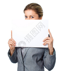 商业妇女画像 白白横幅空白标语女孩木板黑发女士成人广告牌眼睛卡片工作室图片