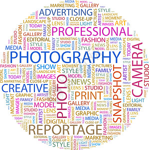 摄影记录广告词云艺术营销促销闪光工作室印刷标签插图背景图片