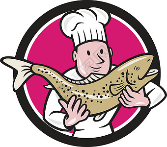 烹饪厨师持有的特鲁特鱼圈图片