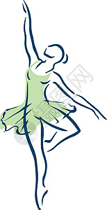 芭蕾舞女演员女性芭蕾舞女女士绿色女孩舞蹈演员青少年芭蕾舞插画