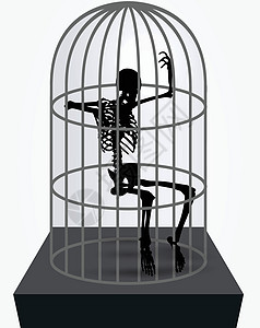 坐在笼子里的脚影骨头牛栏插图白色冒充骨骼监狱框架姿势阴影图片