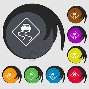 路滑图标标志 8个彩色按钮上的符号 矢量图片