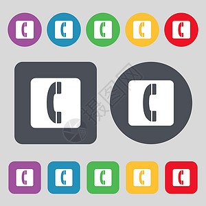 图标符号 由 12 个彩色按钮组成 平面设计 矢量无绳电话听筒插图顾问电脑技术热线扩音器正方形耳机图片