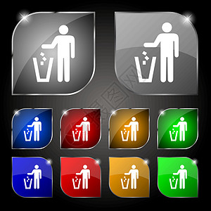 丢弃废件夹图标符号 一组有色调的十个多彩按钮 矢量制药数据废纸回收预防生态垃圾桶地面篮子图片