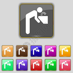 饮用水喷泉图标符号 设置为网站的11个彩色按钮 矢量图片