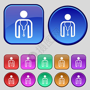 医生图标符号 一组12个旧的按钮用于设计 矢量图片