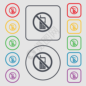 禁止使用移动电话图标符号 圆形和带框架的平方按钮上的符号 矢量图片