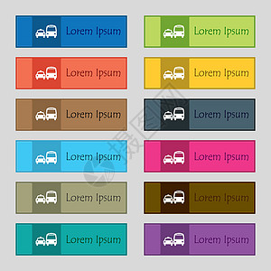 计程车图标 为网站设置了12个矩形 多彩 美丽 优质的按钮 矢量图片