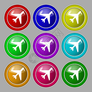 图标符号 九圆色按钮上的符号值 矢量航班挡泥板乘客运输航空公司旅行空气行李速度空姐图片