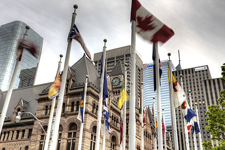 多伦多老市政厅历史性建筑地标城市旗帜旅行建筑学高清图片