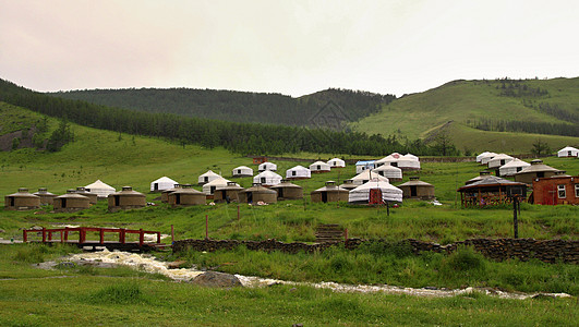 蒙古Ullanbaator附近的蒙古Yurts营地场景草地草原陡坡历史帐篷游牧民族蒙古包团体沙漠图片