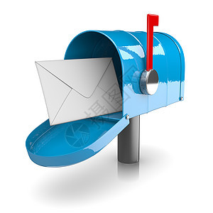 邮箱白色插图盒子蓝色信封收件箱邮寄金属信箱邮件背景图片