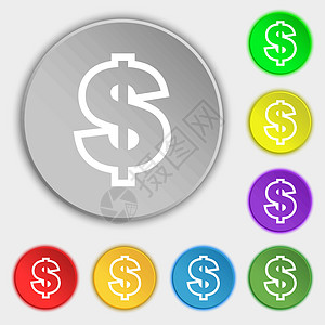 美元图标符号 8个平板按钮上的符号 矢量储蓄市场交换银行业商业硬币薪水财富货币资金图片