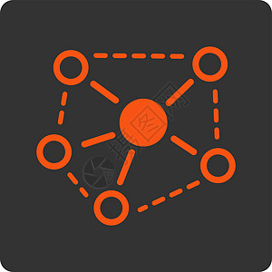 分子链接图标正方形橙色组织线条节点公司合作分支机构圆圈社交图片