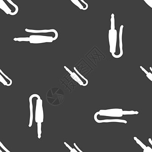 灰色背景上的无缝模式 矢量 V音乐插座金属立体声绳索插孔电脑黑色插头技术图片