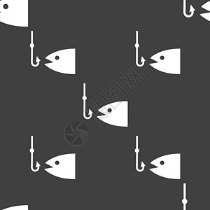 渔船图标符号 灰色背景上的无缝模式 矢量乐趣假期漂浮物爱好元素钓鱼闲暇浮标森林渔夫图片